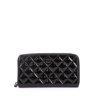 Chanel Zip Around Wallet Quilted Patent Long Black 3632804