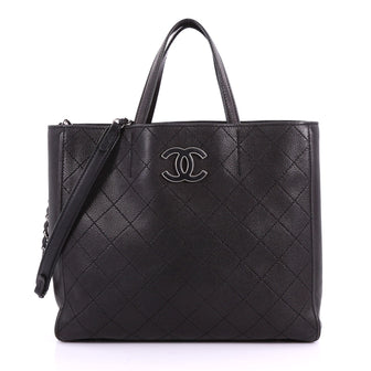 Chanel Covered CC Tote Quilted Caviar Medium Black 3634728