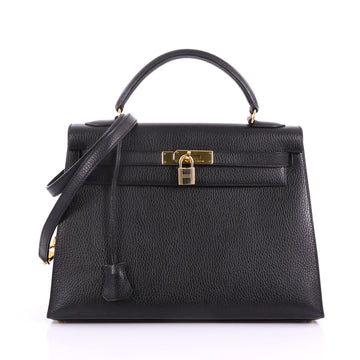Hermes Kelly Handbag Black Ardennes with Gold Hardware 32 - Rebag
