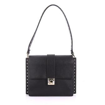 Valentino Rockstud Pushlock Top Handle Bag Leather Small Black 3634767