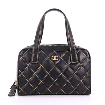 Chanel Surpique Zip Around Satchel Quilted Leather Black 3634770