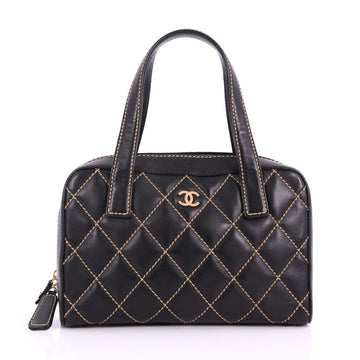 Chanel Surpique Zip Around Satchel Quilted Leather Black 3634770