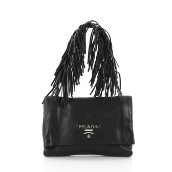 Prada Fringe Flap Shoulder Bag Nappa Leather Small Black 3636201