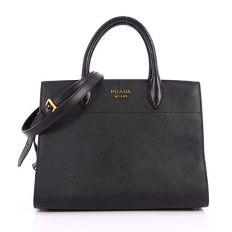 Prada Bibliotheque Handbag Saffiano Leather with City Calfskin Medium