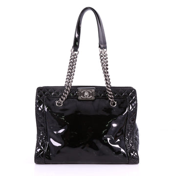 Chanel Reverso Boy Chain Tote Patent Medium Black 3643801