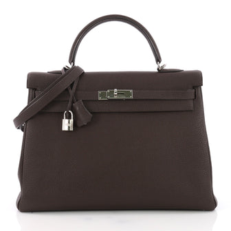 Hermes Kelly Handbag Brown Vache Liegee with Palladium 3643901