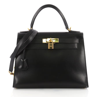 Hermes Kelly Handbag Black Box Calf with Gold Hardware 3645108