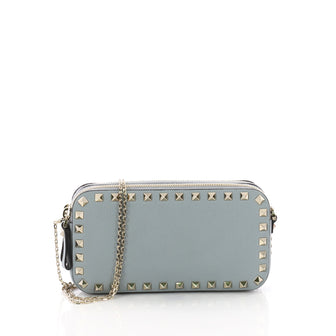 Valentino Double Zip Clutch with Chain Leather Small Blue 3646602