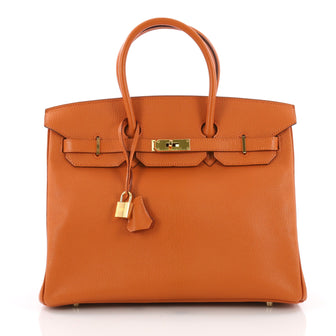 Hermes Birkin Handbag Orange Chevre Mysore with Gold Hardware 35
