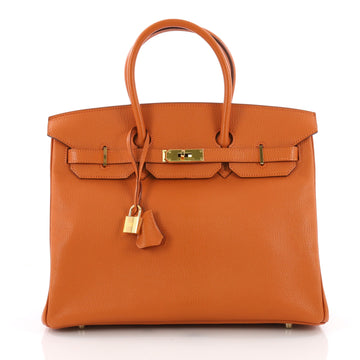 Hermes Birkin Handbag Orange Chevre Mysore with Gold Hardware 35
