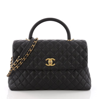 Chanel Coco Top Handle Bag Quilted Caviar Medium Black 3647302