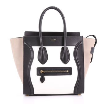 Celine Tricolor Luggage Handbag Leather Micro Black 3647502