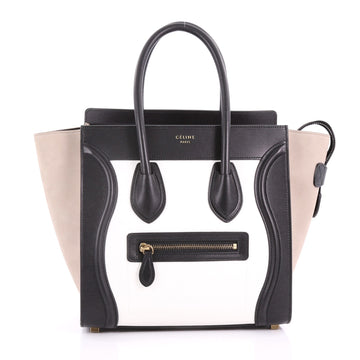 Celine Tricolor Luggage Handbag Leather Micro Black 3647502