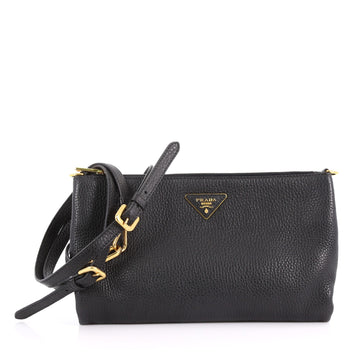 Prada Flat Zip Crossbody Bag Vitello Daino Mini Black 36490106