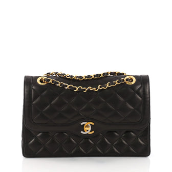 Chanel Vintage Two-Tone CC Flap Bag Quilted Lambskin Black 36490109
