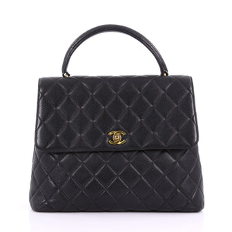 Chanel Vintage Classic Top Handle Flap Bag Quilted Caviar Jumbo 36490114
