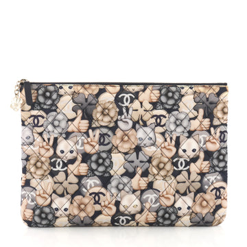 Chanel Emoticon O Case Clutch Quilted Printed Nylon Large Blue 36490118