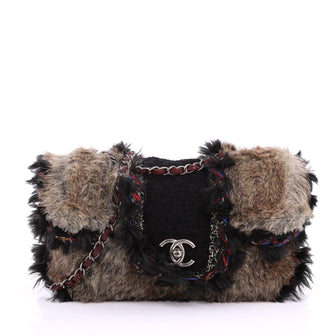 Chanel Fantasy Flap Bag Fur and Tweed Medium Brown 3649011