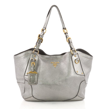Prada Buckle Tote Vitello Daino Medium Silver 36490132