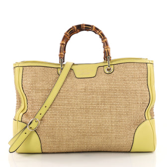 Gucci Bamboo Shopper Tote Straw Large Yellow 36490148