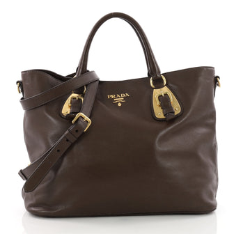 Prada Convertible Buckle Tote Soft Calfskin Large Brown 36490149