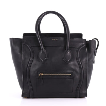 Celine Luggage Handbag Smooth Leather Mini Black 3649015