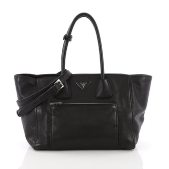 Prada Front Pocket Wing Convertible Tote Vitello Daino Black 3649023
