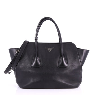 Prada Convertible Wing Tote Studded Soft Calfskin Medium Black 3649031