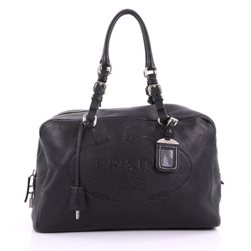 Prada Embossed Logo Bauletto Handbag Vitello Daino Large Black 3649035