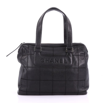 Square Stitch Satchel Quilted Caviar Large