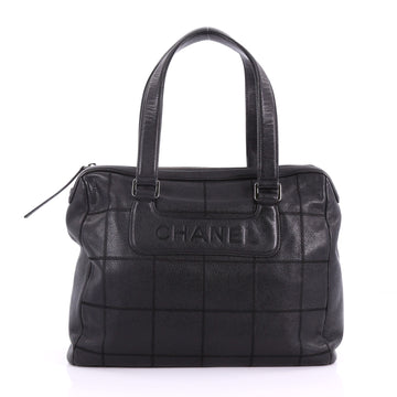 Square Stitch Satchel Quilted Caviar Large