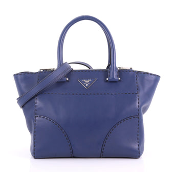 Prada Twin Pocket Tote Stitched City Calfskin Small Blue 3649066