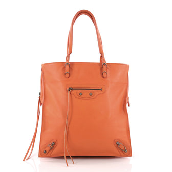 Balenciaga Papier Classic Studs Zip Tote Leather Medium Orange 3649068