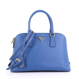 Prada Promenade Handbag Saffiano Leather Medium Blue 3649073