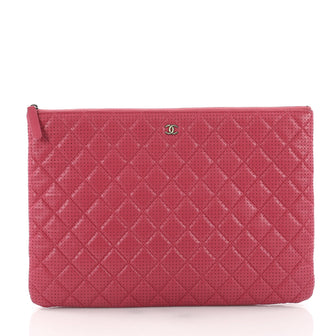 Chanel O Case Clutch Quilted Perforated Lambskin Large 3649079