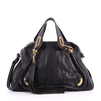 Chloe Paraty Tassel Top Handle Bag Leather Medium Black 3649091