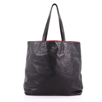 Prada Reversible Tote Nappa Antique Tall Black 3649093