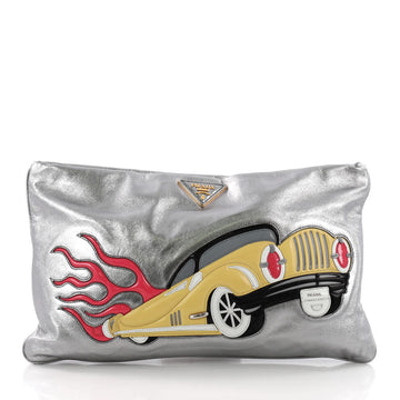 Prada Graphic Clutch Nappa Leather Large Silver 3649905