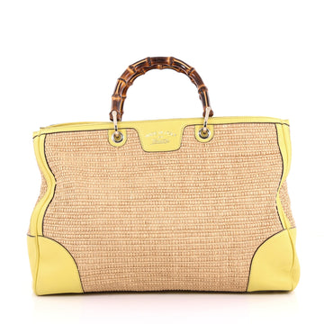 Gucci Bamboo Shopper Tote Straw Large  Brown 36545/11