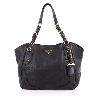 Prada Buckle Strap Shoulder Bag Vitello Daino Medium Black 3654514