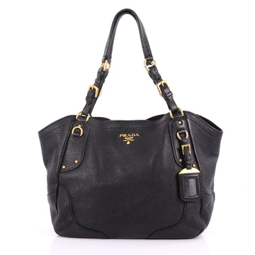 Prada Buckle Strap Shoulder Bag Vitello Daino Medium Black 3654514