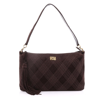 Chanel Vintage Stitched CC Shoulder Bag Suede Medium Brown 36545/23