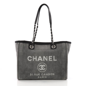 Chanel Deauville Chain Tote Canvas Small Gray 36545/37