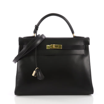 Hermes Kelly Handbag Black Box Calf with Gold Hardware 32 3655701