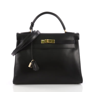 Hermes Kelly Handbag Black Box Calf with Gold Hardware 32 3655701