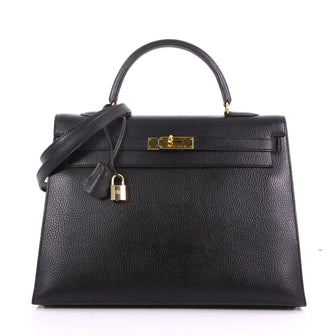 Kelly Handbag Black Ardennes with Gold Hardware 35