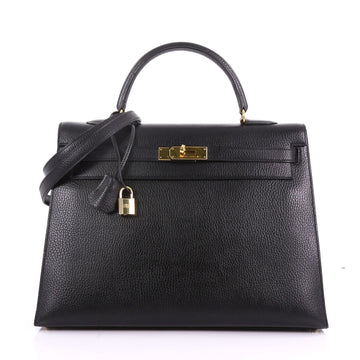 Kelly Handbag Black Ardennes with Gold Hardware 35