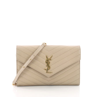 Saint Laurent Classic Monogram Wallet on Chain Matelasse Chevron Leather Medium Neutral 3660501