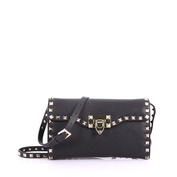Valentino Rockstud Flip Lock Flap Bag Leather Small Black 3661202