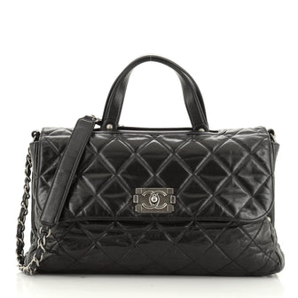 Chanel Convertible Boy Satchel Quilted Glazed Calfskin Large